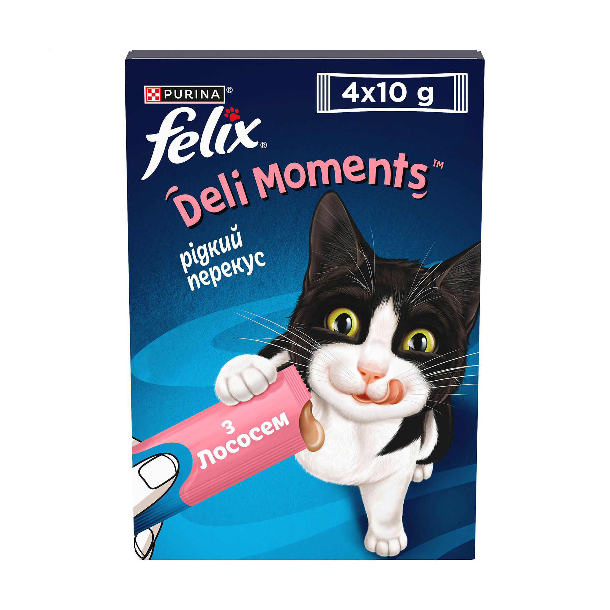 Уцінка! Ласощі для дорослих кішок Felix Смачні моменти, з лососем, 4*10 г